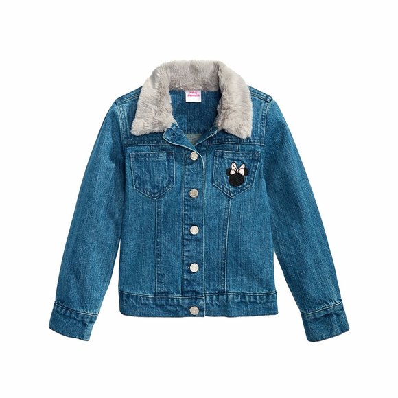 Disney Other - Disney Minnie Mouse Jacket Toddler Girls Faux Fur Trim Long Sleeve Denim Blue 2T